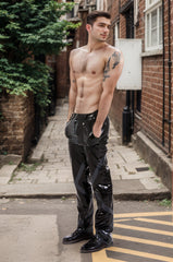 Men Black Latex Pants Loose Fit & Standard Cut