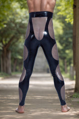 Men Latex Leggings Black Translucent High-Waisted