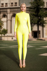 Women Latex Catsuits Standard Back Zip Catsuit Pure Yellow Sportswear