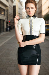 Women Latex Dresses Regal White & Black Micro Party Retro Gothic Latex Dress