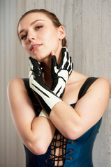 Women Latex Gloves Skeletal Pattern Skeleton Arm Gauntlets Gothic Fetishwear