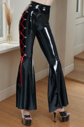 Women Black Flared Latex Pants