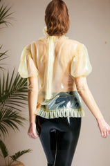 Women Latex Tops Ruffled Translucent With Puff Sleeves Victorian Inspired Latex