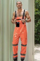 Men Orange Latex Dungarees Firefighter Off Duty Dungarees
