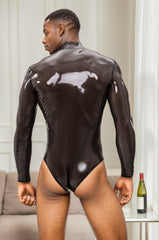 Men Translucent Latex Bodysuits Long Sleeved High Cut