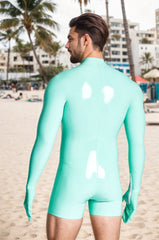 Men Latex Catsuits Mitten Sleeved Neck Entry Short