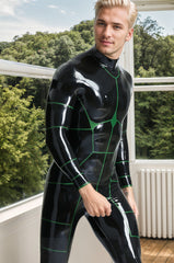 Men Latex Catsuits Hexagon Back Zip Latex Catsuit Tortoise Shell Pattern