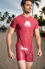 Men Latex Bodysuits Short sleeved Surfsuit Sports