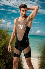 Men Latex Catsuits Singlet Style Suit Grey Black