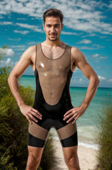 Men Latex Catsuits Singlet Style Suit Grey Black