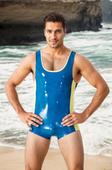 Men Latex Bodysuits Tank Top Sports