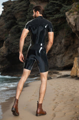 Men Black White Latex Bodysuits U Hoo Surfsuit