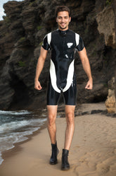 Men Black White Latex Bodysuits U Hoo Surfsuit
