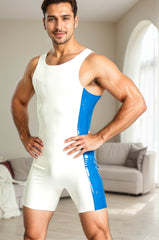 Men Latex Bodysuits Tank Top Gym Suit