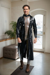 Men Latex Coats Three quarter Length Godfather Gangster