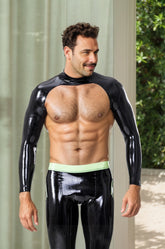 Men Latex Tops Boleros Neck Entry Long Sleeved Shoulder Strap Classic Black Bolero