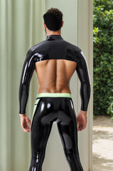 Men Latex Tops Boleros Neck Entry Long Sleeved Shoulder Strap Classic Black Bolero
