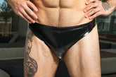 Men Latex Underwear Swimwear Classic Simple Black Briefs Waistband Fetish