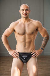 Men Latex Underwear Latex Swimsuit Classic Simple Black