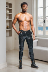 Men Latex Leggings Basic Slim Cut Stretch Jeans Black Minimalist