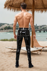 Men Latex Pants Stripes Classic Black