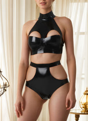Women Latex Lingerie Sets High-waisted chest cutout