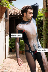 Men Latex Catsuits Dual Tones Semi Transparent