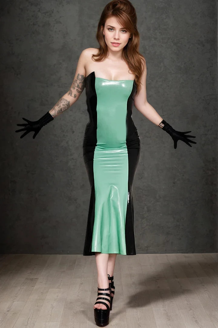 Women Latex Dress Low Cut Strapless Mermaid Gown