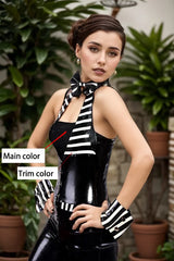 Womens Black White Striped Wrist Bands Latex Accessories