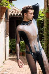 Men Latex Catsuits Dual Tones Semi Transparent