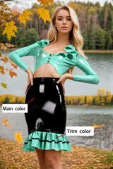 Waterfront Waitress Womens Latex Skirt Ruffled Hem