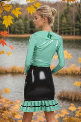 Waterfront Waitress Womens Latex Skirt Ruffled Hem