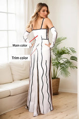 Women Latex Maxi Dress with Wavy Trim