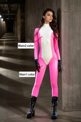 Women Pink Latex Catsuits Rose Ranger Hero