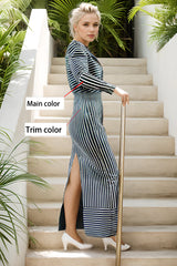 Women Latex Dress Black White Striped Faux Cape