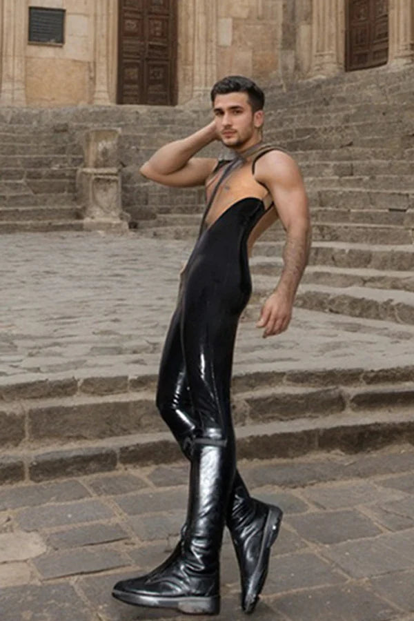 Man Latex Catsuits Show Off Two Color Sleeveless