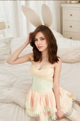 Women Latex Dress Baby Pink Matching?Stockings