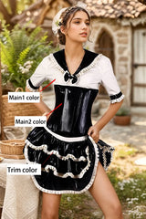 Women Latex Maid Dress Structured Corset