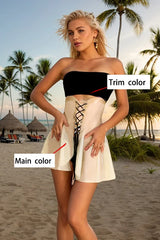 Womens White Latex Lace Up Skater Skirt