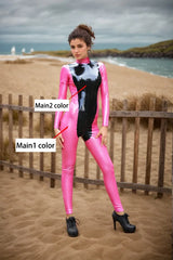 Women Metallic Pink Latex Catsuits Definitive