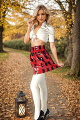Women Latex Skirt Black And Red Color Blocked