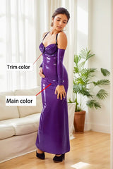 Women Latex Dress Purple Mermaid Gown