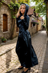 Women Latex Top and Skirts Set Black Hooded