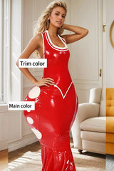 Women Red Latex Dress Ladybug Loona Inflatable Gown