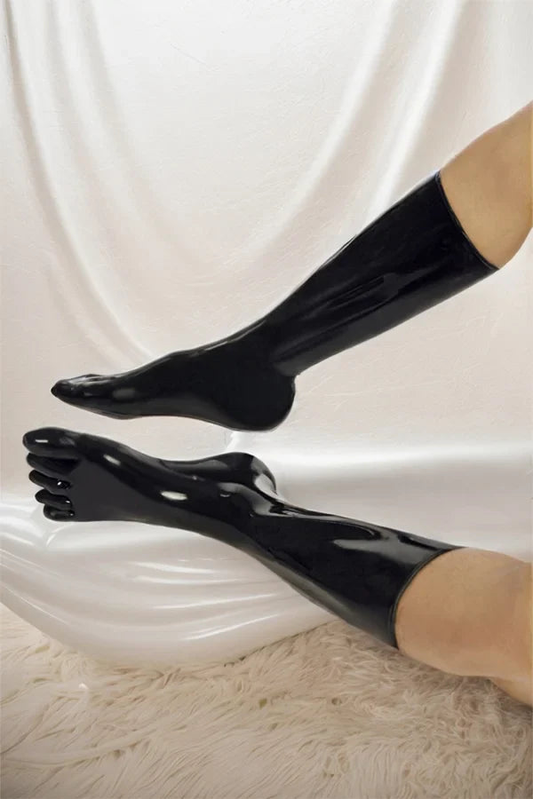 Womens Black Latex Socks Short Toe Ankle