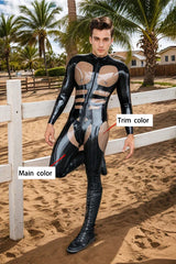Man Latex Catsuits Transparent Panel Two Tones