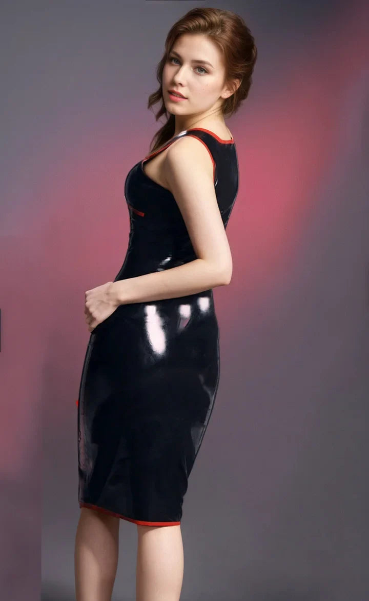 Women Latex Red Rose Bloom Sheath Dress