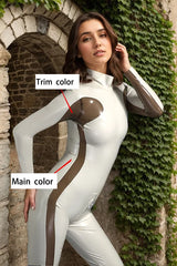 Women Latex Catsuits White Serpentine