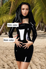 Women Black Latex Dress Nun Style