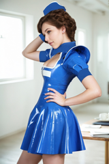 Women Latex Blue Dress Cross Cutout cosplay